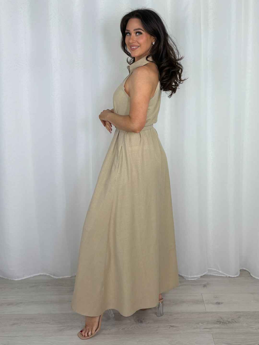 Sleeveless Linen Button Up Maxi Dress & Belt (2 Colours)