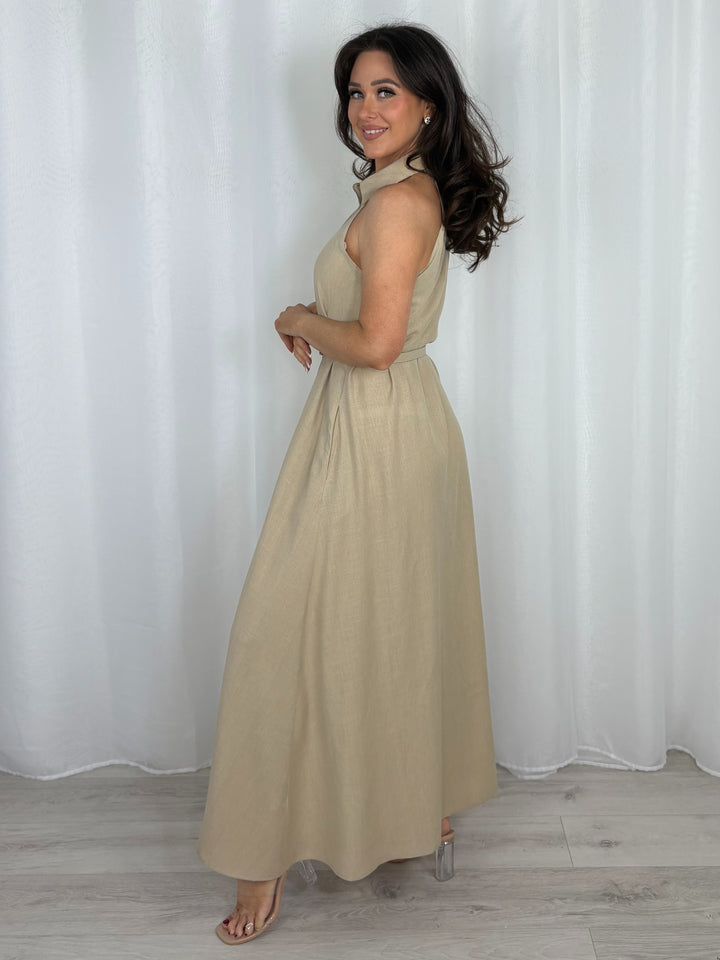 Sleeveless Linen Button Up Maxi Dress & Belt (2 Colours)