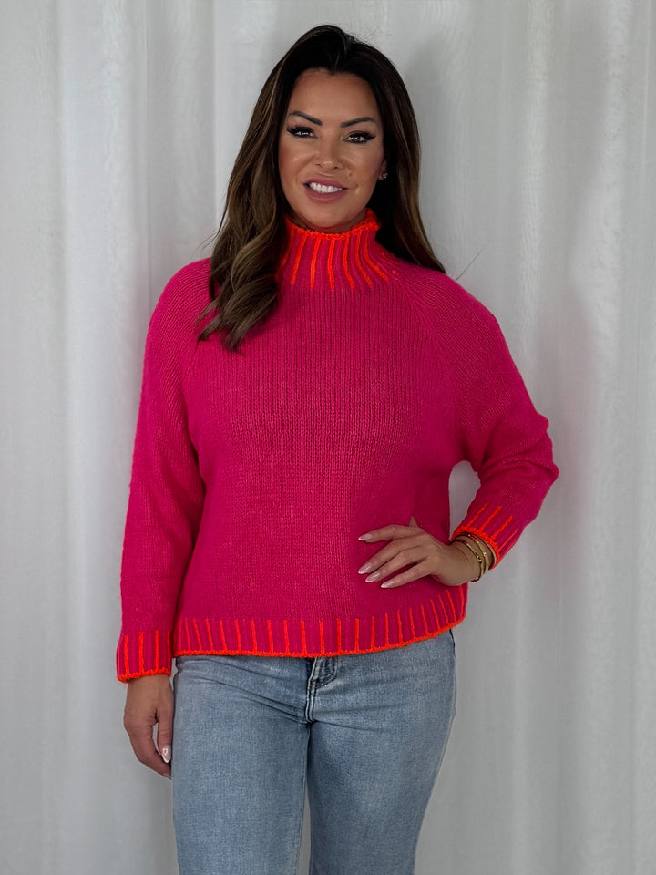 Thick Knit Stitch Edge Turtle Neck Jumper (8 Colours)