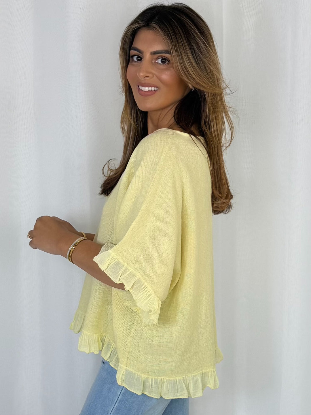 Frill Trim Batwing Top (10 Colours)