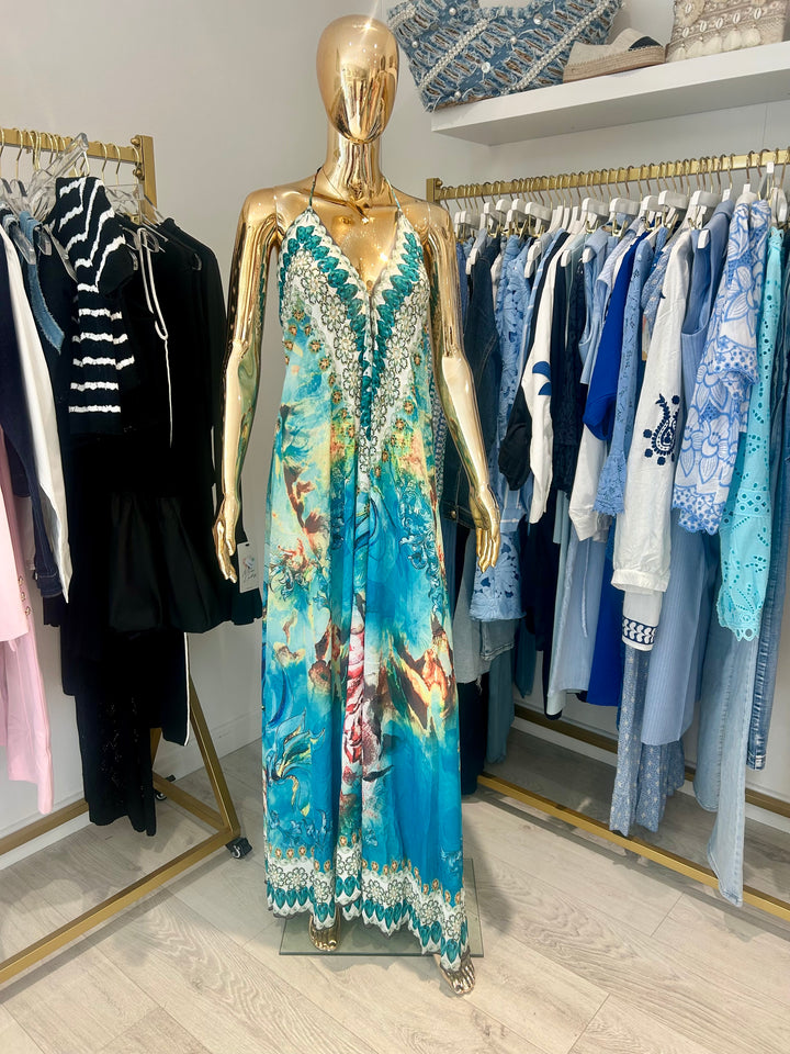 V-Neck Low Back Jewelled Detail Maxi Dress (2 Colours)