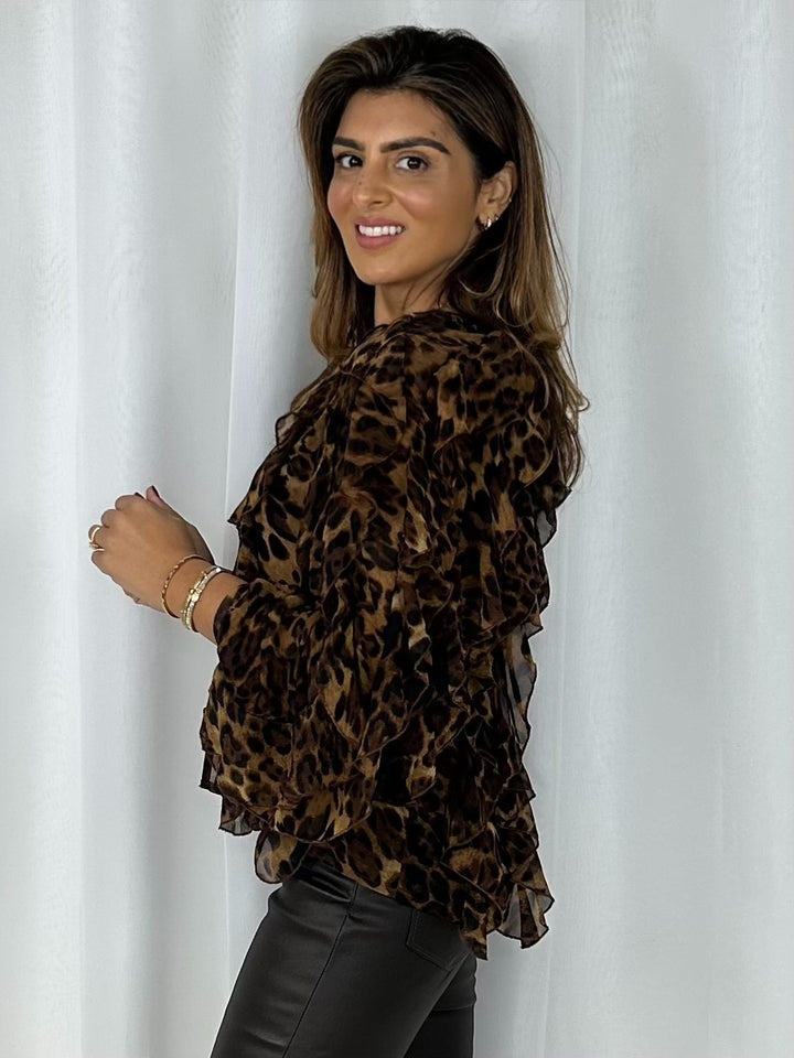 Leopard Sheer Ruffle Blouse