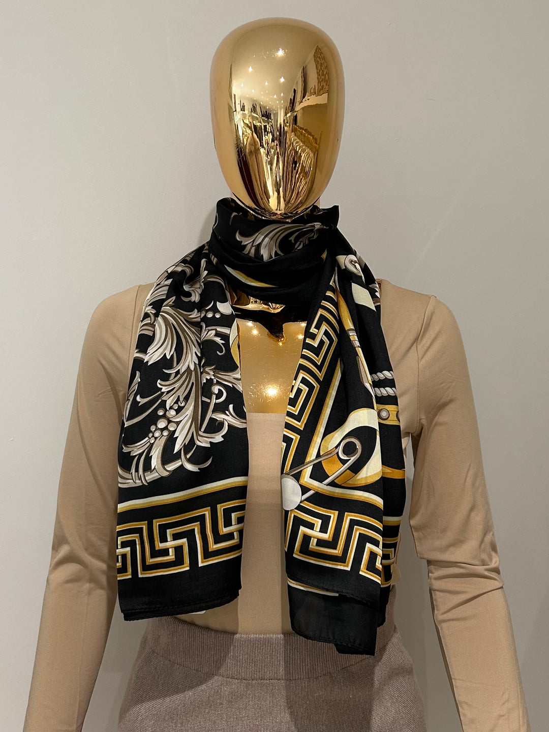 Square Satin Printed Geo Border Scarf (2 Colours)