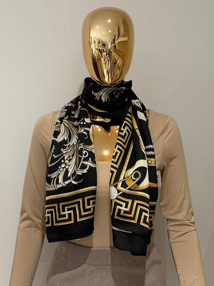 Square Satin Printed Geo Border Scarf (2 Colours)