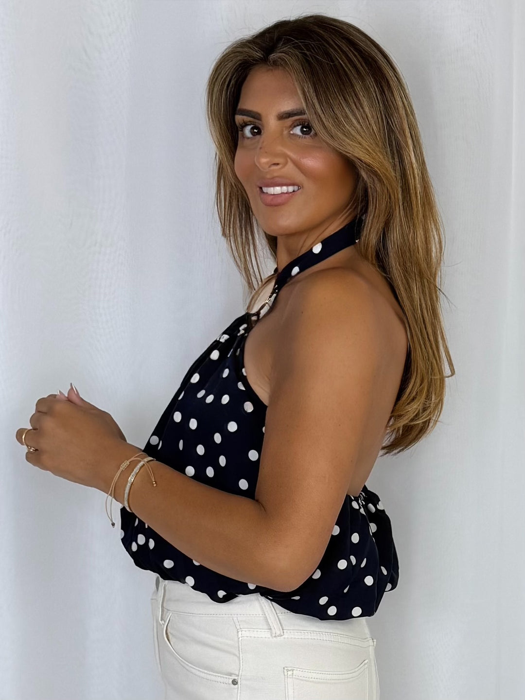 Marble Stone Polka Dot Halter Neck Top (2 Colours)