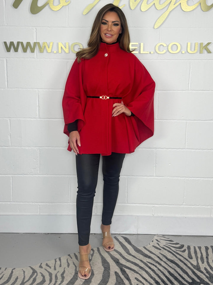 Gold Button Belted Cape (8 Colours)