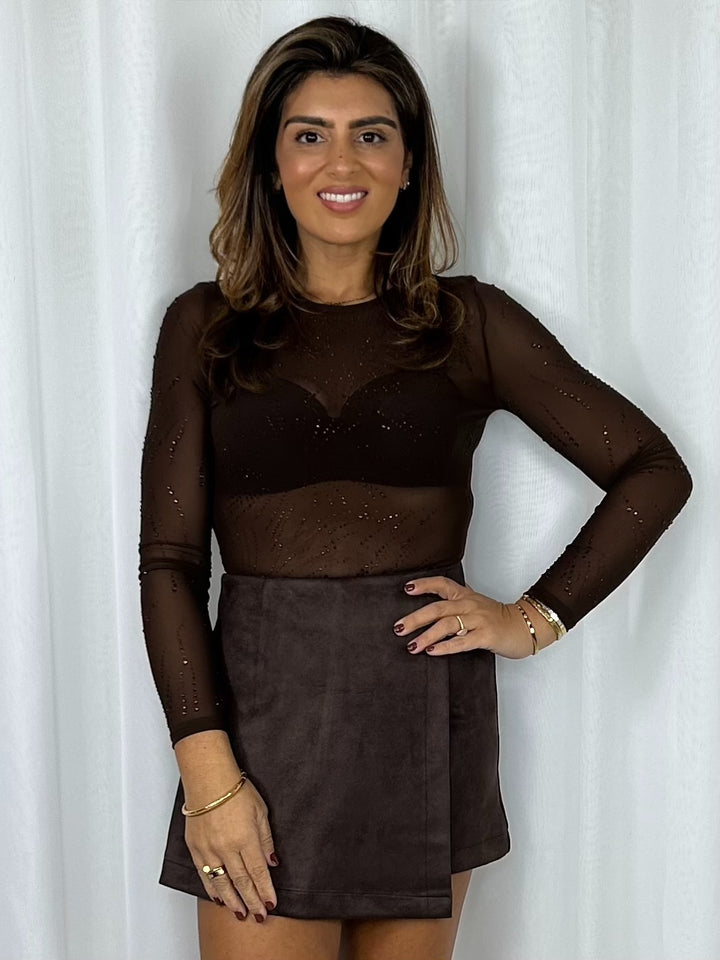 Sheer Round Neck Jewelled Bodysuit (2 Colours)