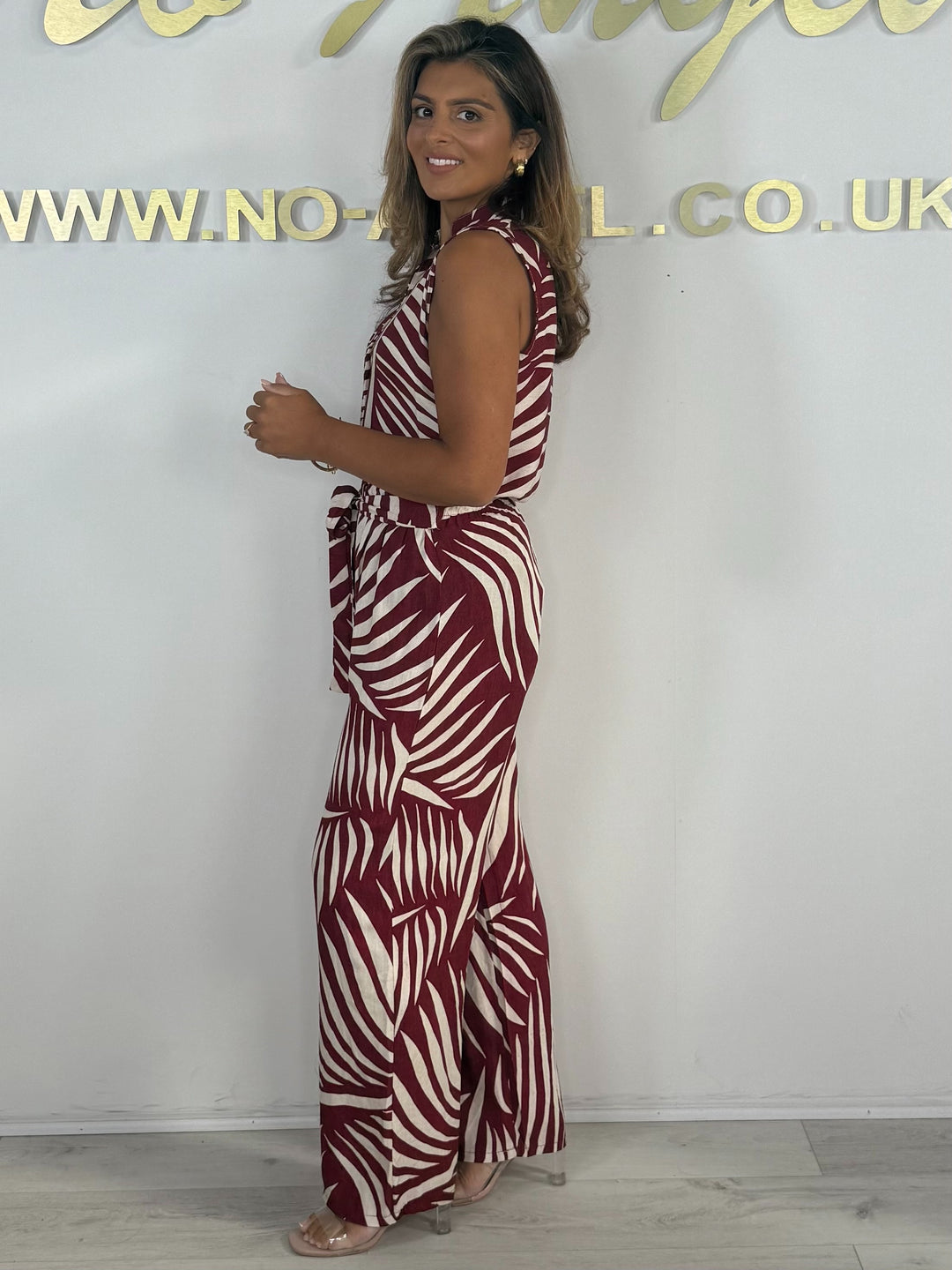 V-Neck Zebra Sleeveless Button Up Belted Trouser Co-ord (2 Colours)
