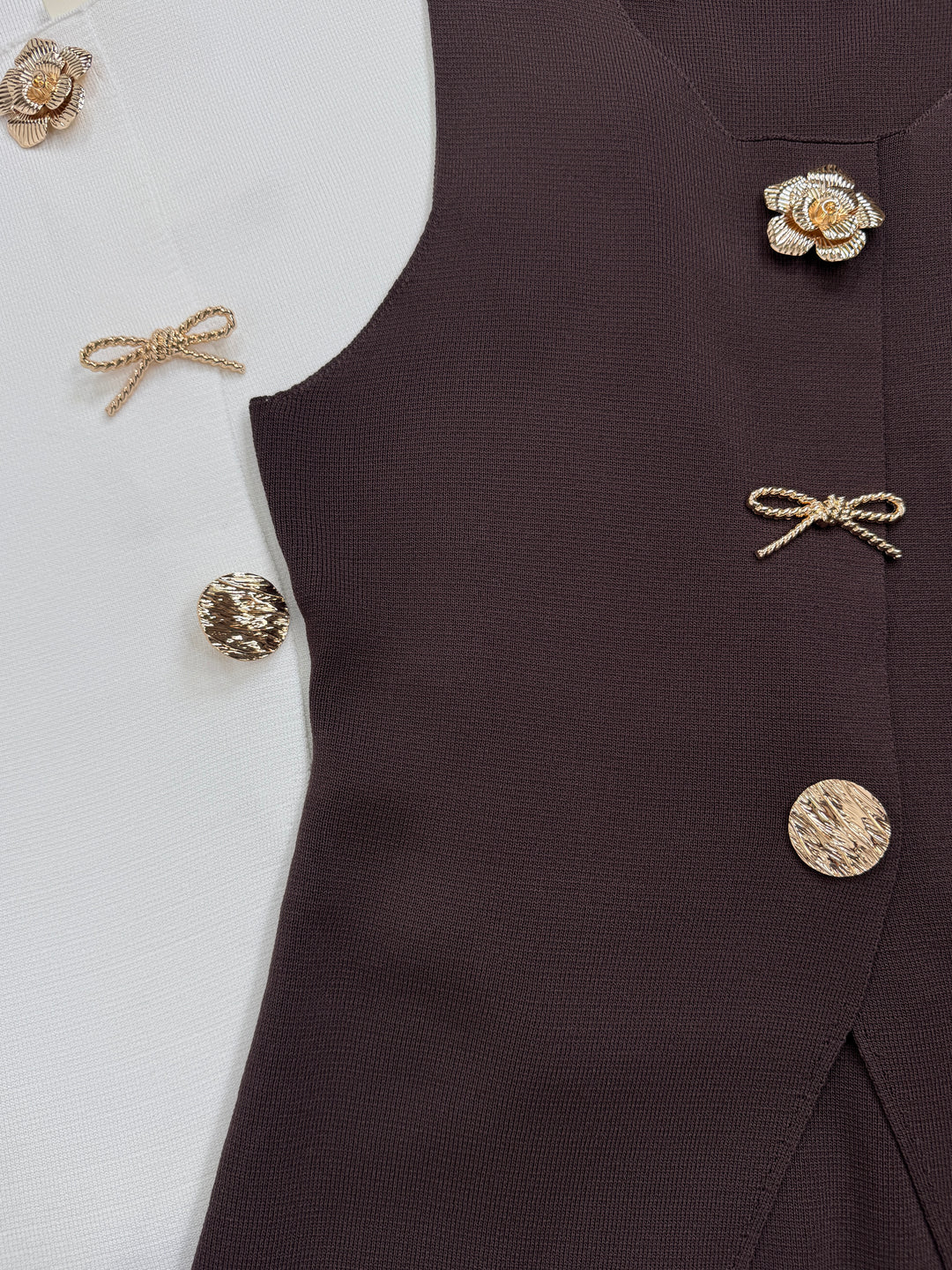 Soft knit Gold Flower & Bow Detail Waistcoat (5 Colours)