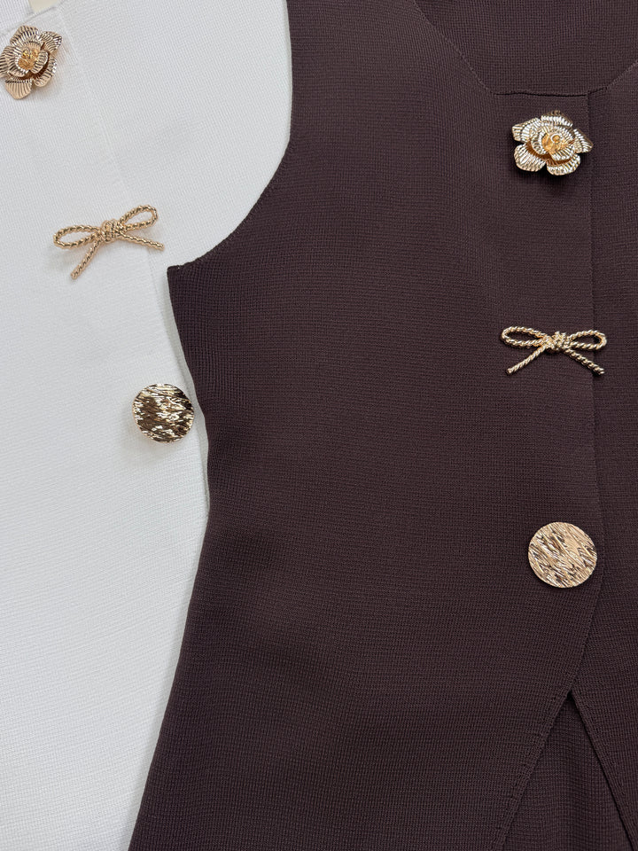 Soft knit Gold Flower & Bow Detail Waistcoat (5 Colours)