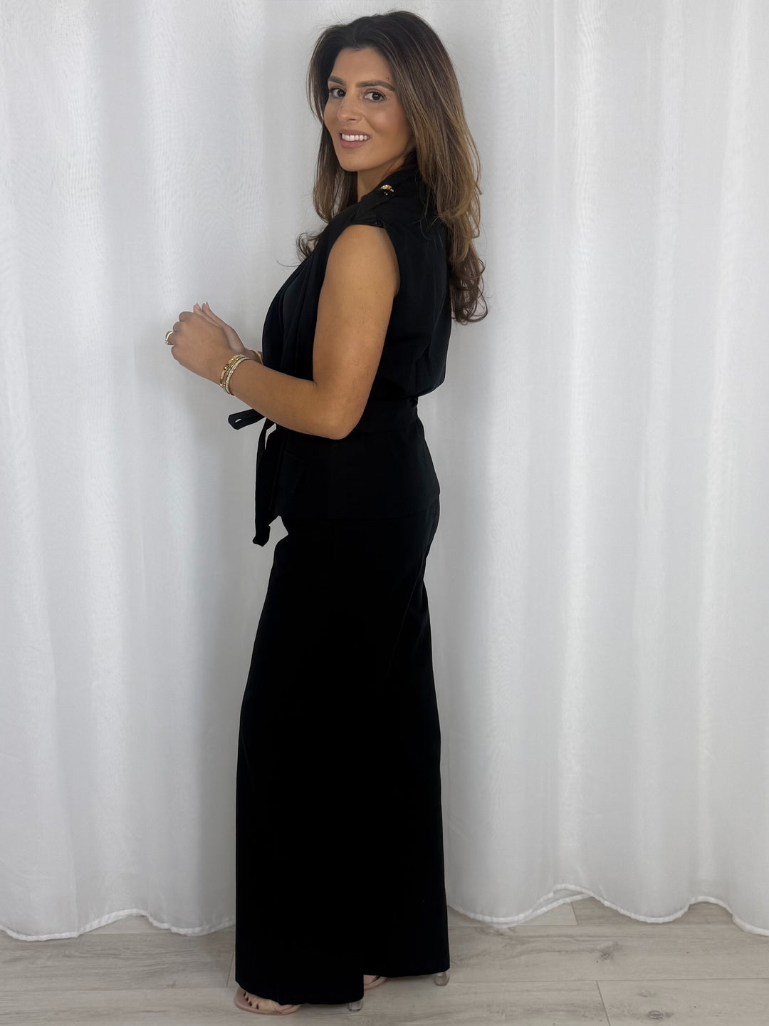 Sleeveless Belted Waistcoat Gold Hardware Trouser Co-ord (4 Colours)