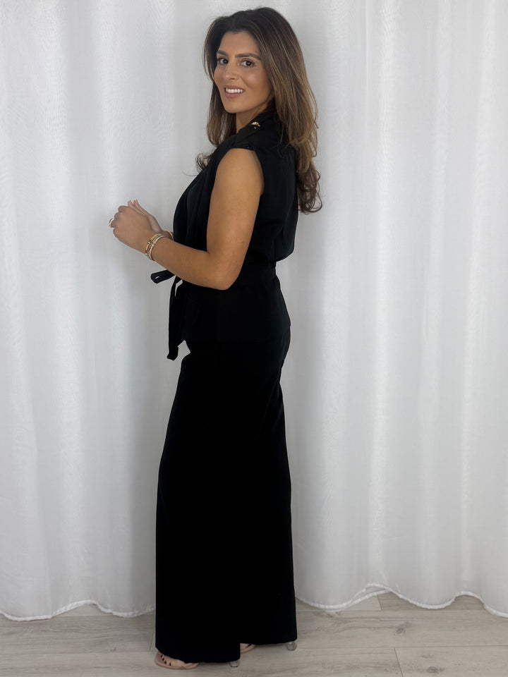 Sleeveless Belted Waistcoat Gold Hardware Trouser Co-ord (4 Colours)