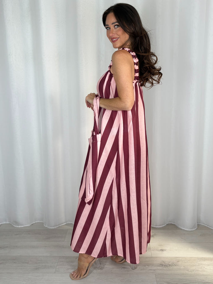 Striped Cotton Maxi Dress With Bag (4 Colours)