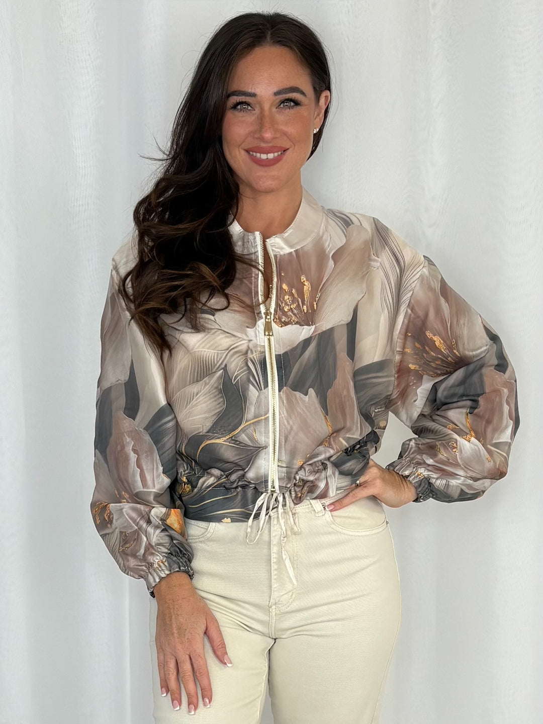 Zip Up Printed Bomber Jacket
