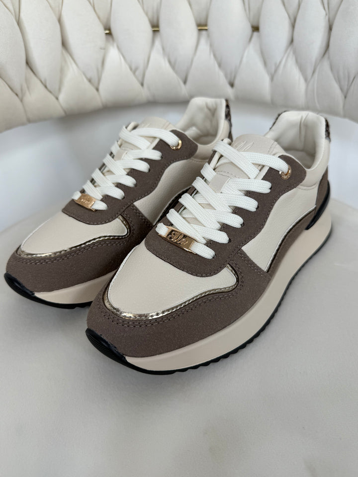Faux Leather 2 Tone Leopard Back Trainers (2 Colours)