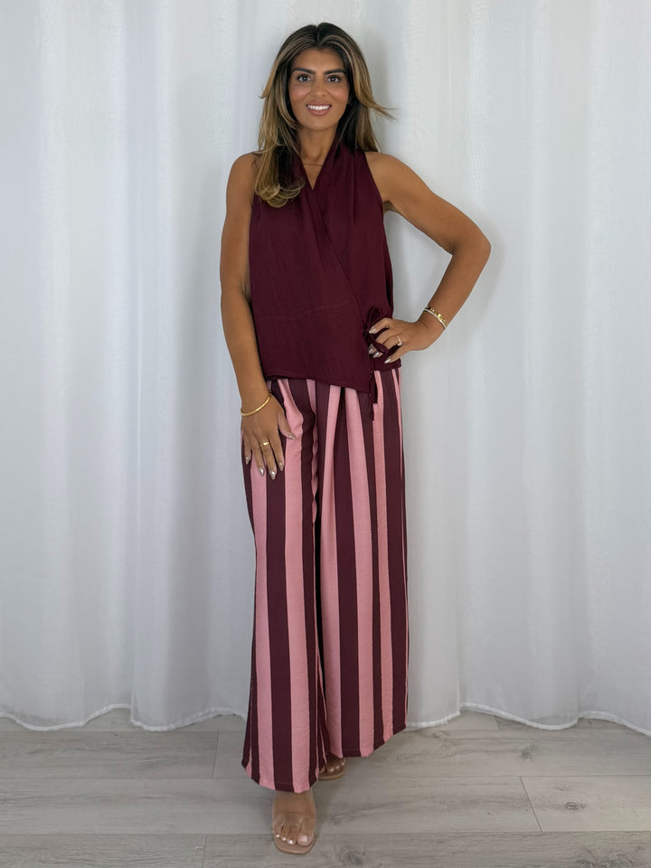 Striped Trouser And Wrap Around Top (5 Colours)