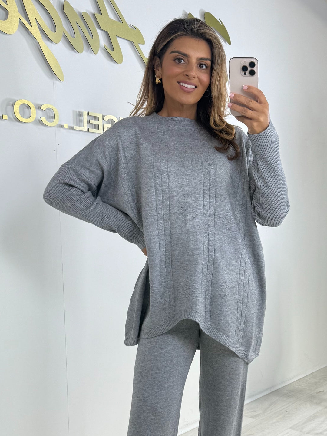 Soft Knit Diamond Design Jumper & Wide Leg Trouser Co-ord (6 Colours)