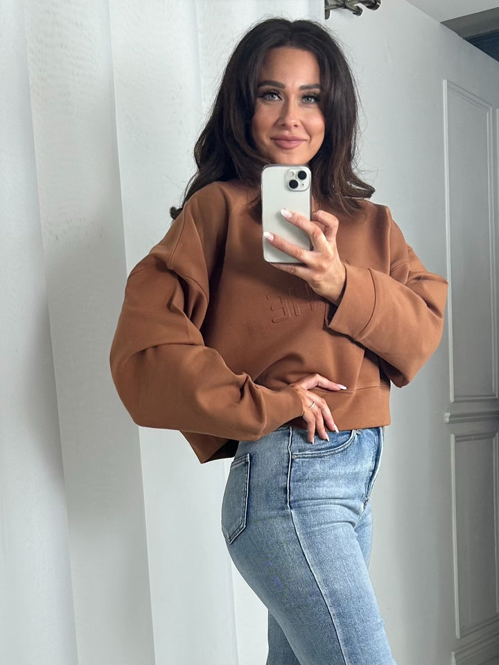 Round Neck Rive Gauche Motif Cropped Jumper (3 Colours)