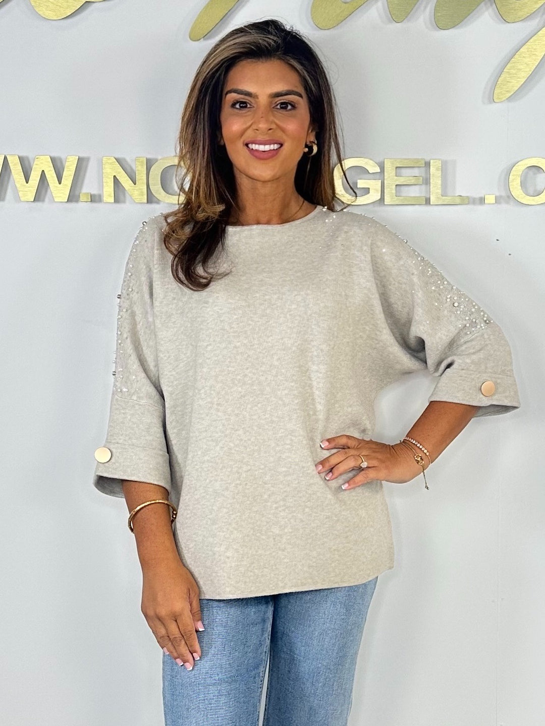 Soft Knit Studded Pearl Shoulder Jumper (5 Colours)