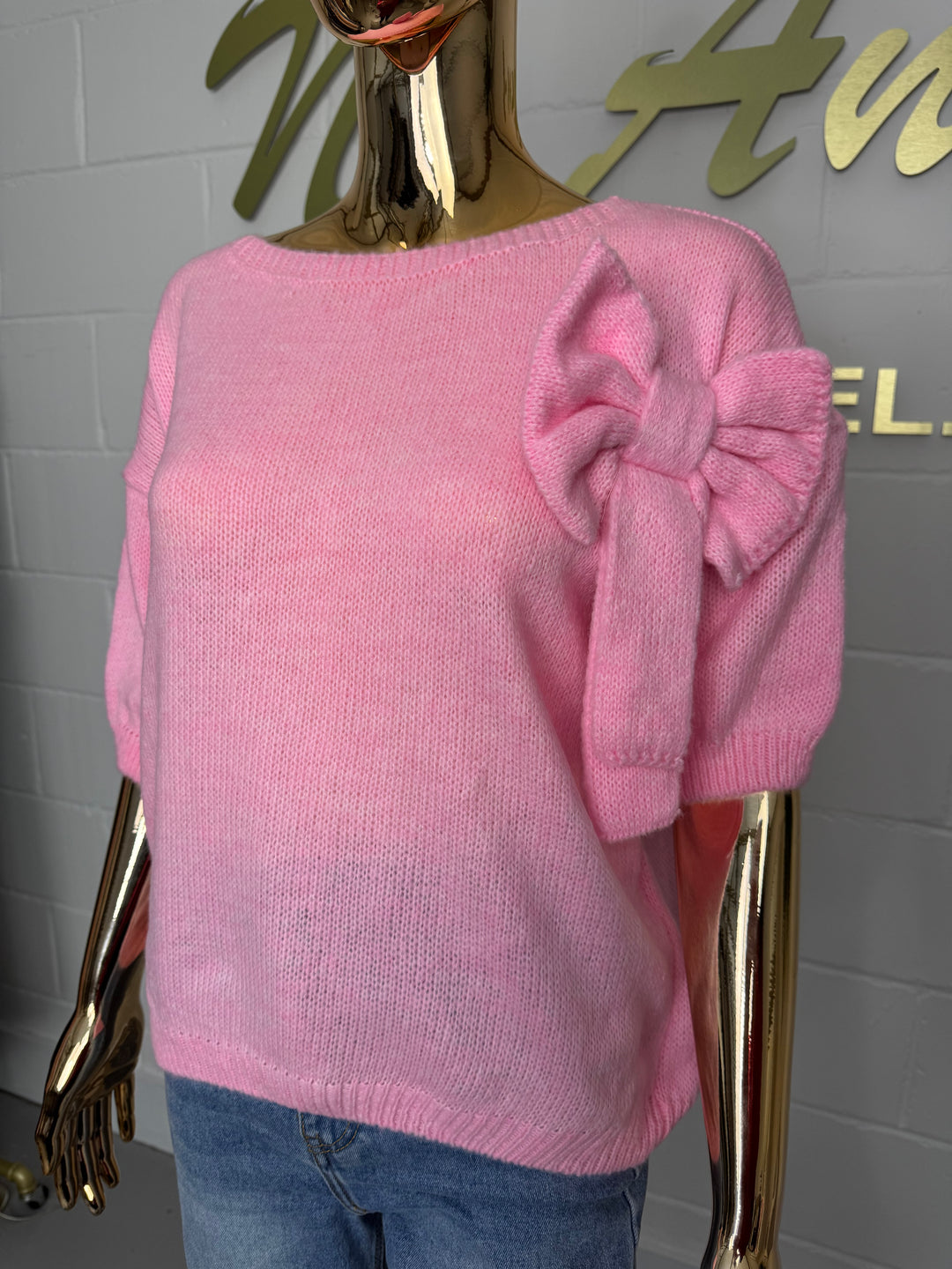Soft Knit Short Sleeve Bow Detail Jumper (8 Colours)