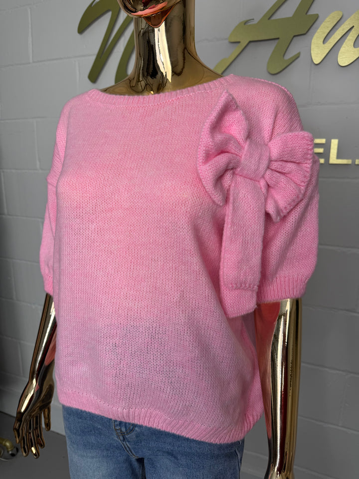 Soft Knit Short Sleeve Bow Detail Jumper (8 Colours)