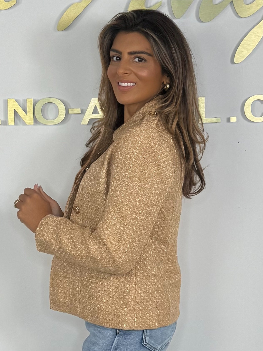 Military Gold Button Collared Shimmer Tweed Blazer (2 Colours)