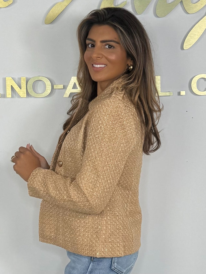 Military Gold Button Collared Shimmer Tweed Blazer (2 Colours)
