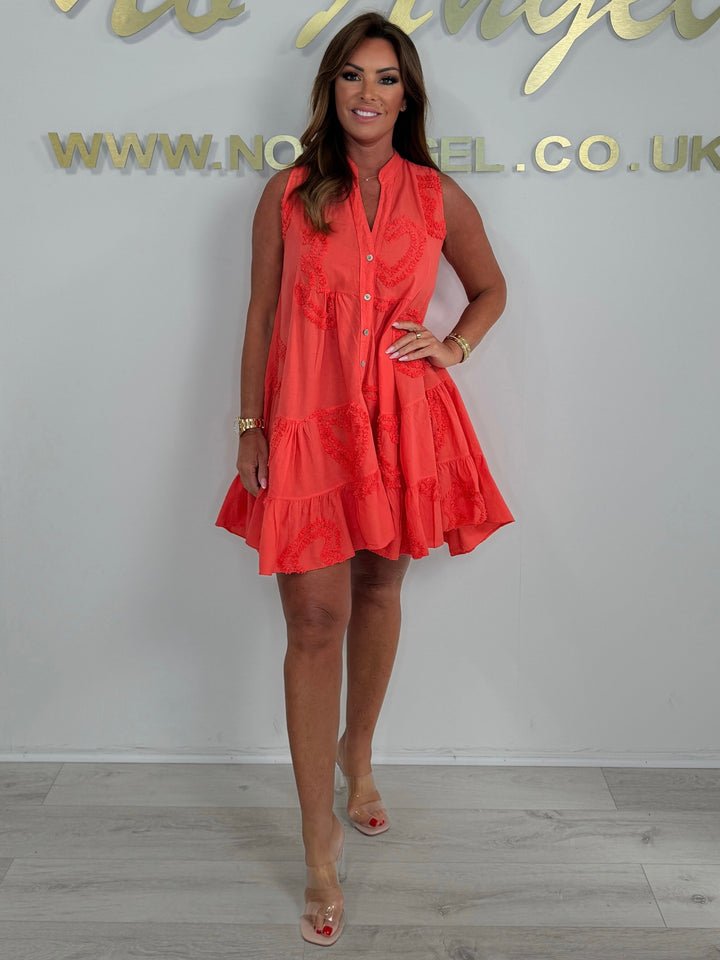 Heart Embossed Sleeveless Smock Dress (5 Colours)