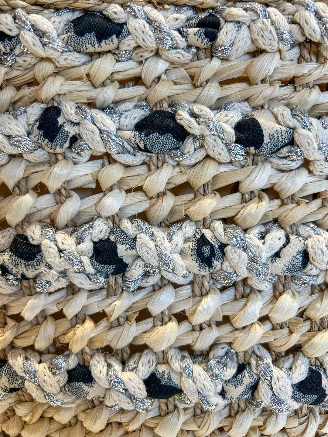 Black Shimmer Plait Detail Woven Beach Bag