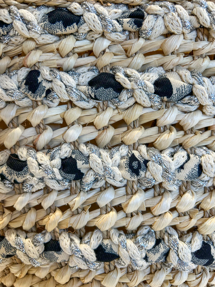 Black Shimmer Plait Detail Woven Beach Bag