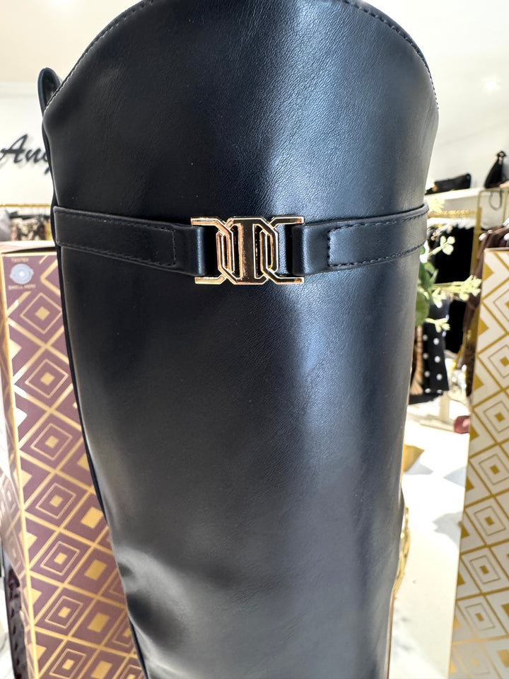 High Gold Buckle Knee High Boots