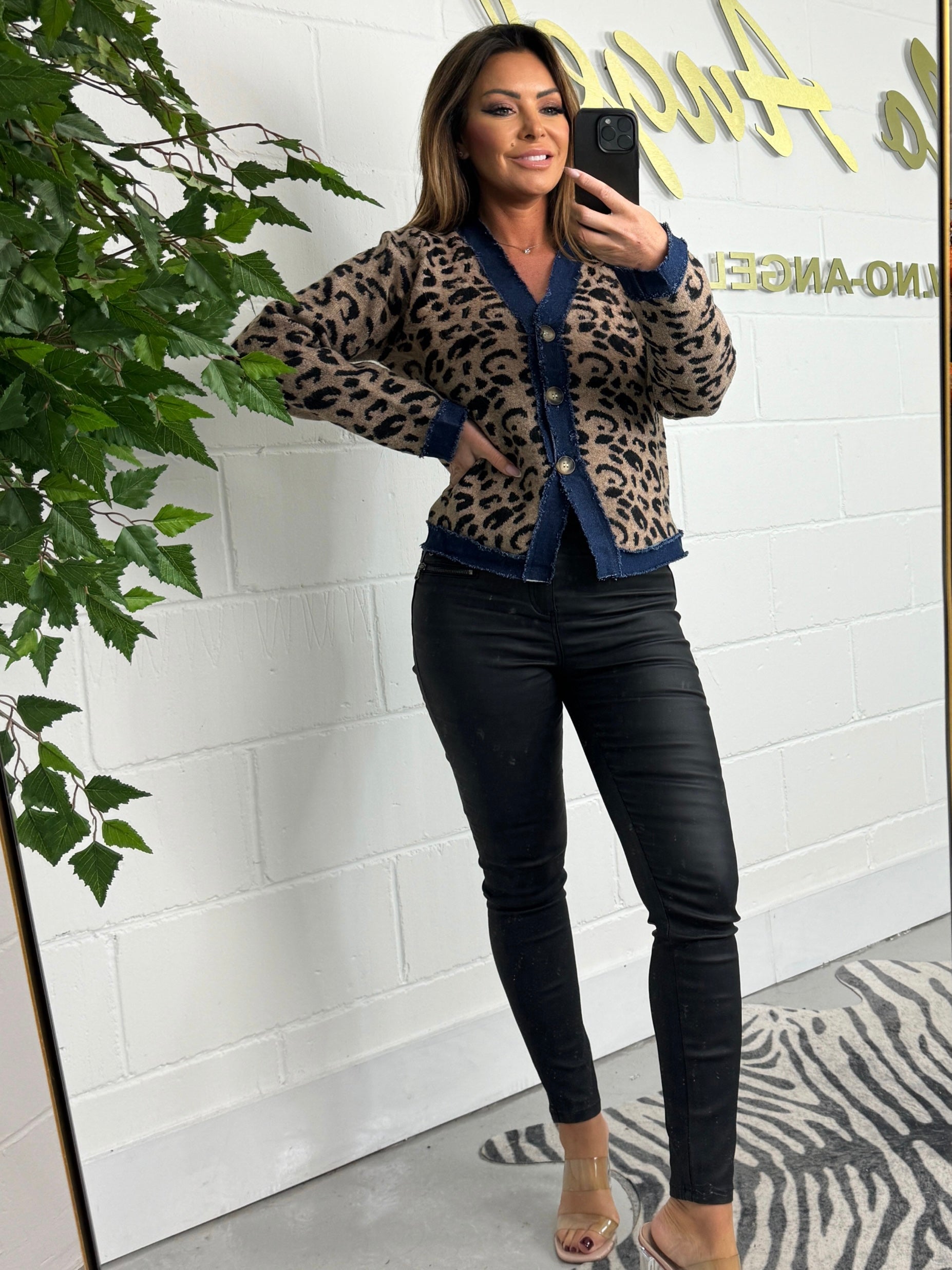 Leopard print button up cardigan sale