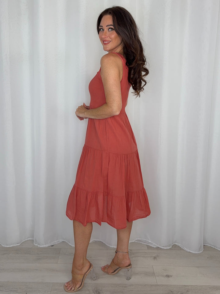 Ribbed Bodice Tiered Midi Dress (6 Colours)