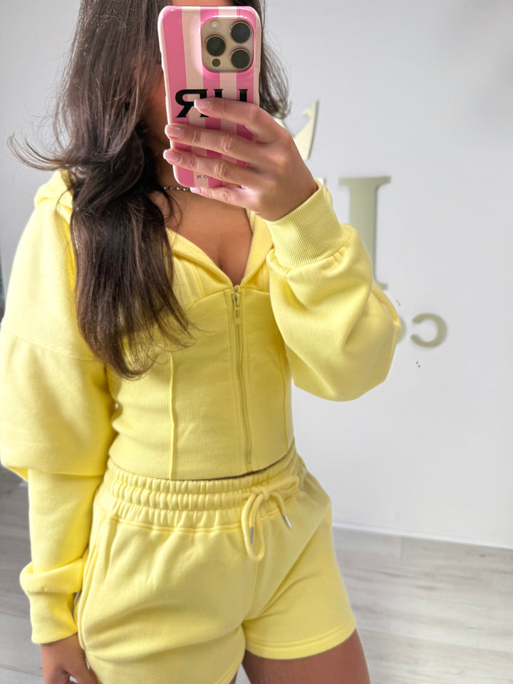 Hooded Corset Top Zip Up Tracksuit Shorts Co-ord (4 Colours)