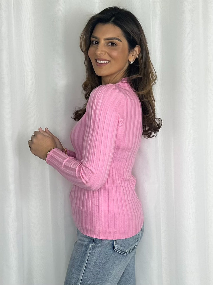 Ribbed V-Neck Long Sleeve Jumper (2 Colours)