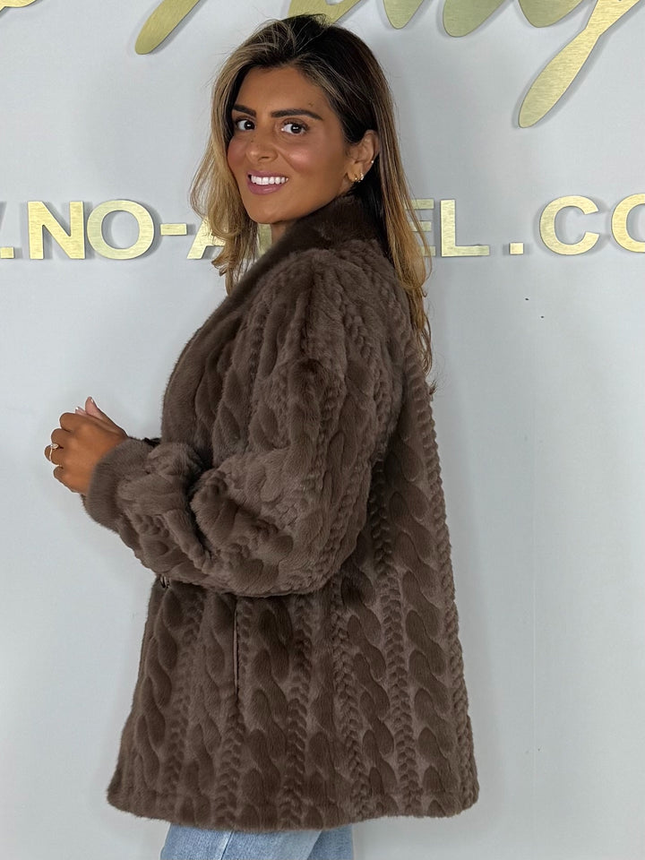 Faux Fur Cable Design Button Up Jacket (3 Colours)
