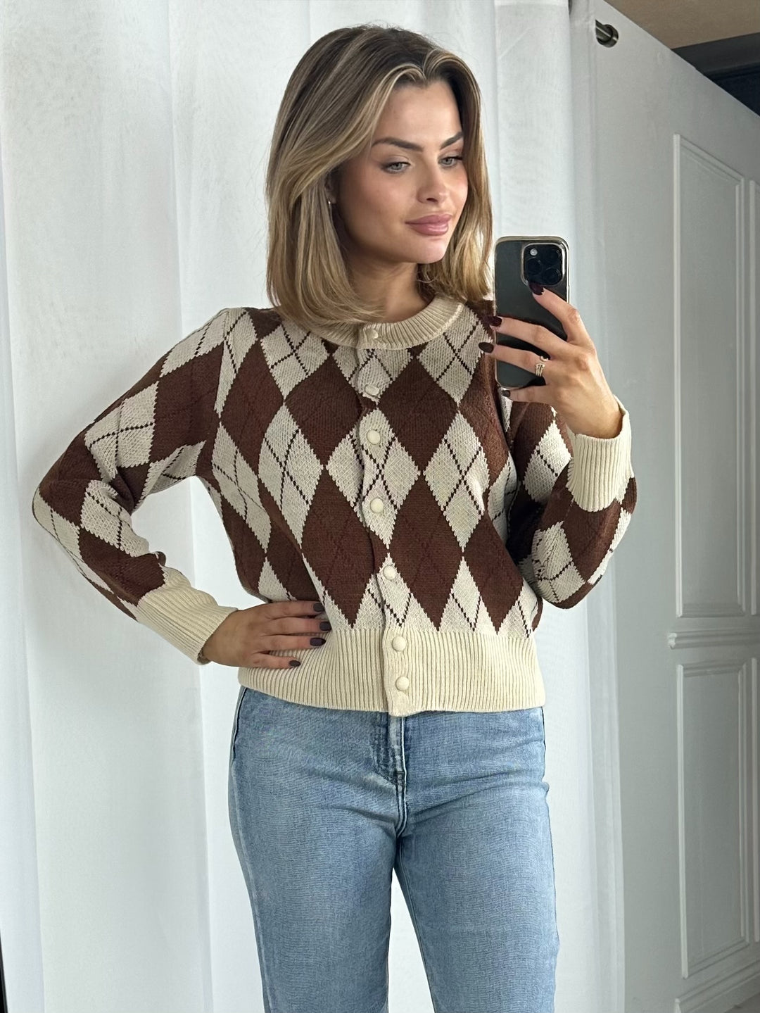 Soft Knit Red Diamond Print Cardigan (2 Colours)