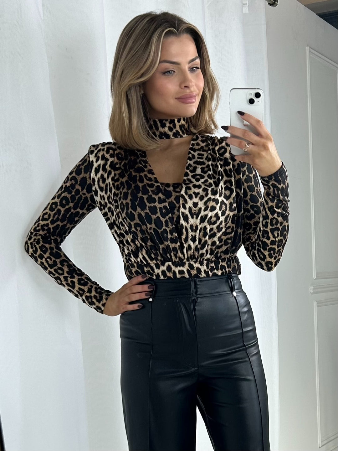 Long Sleeve V-Neck Choker Neck Bodysuit (2 Colours)