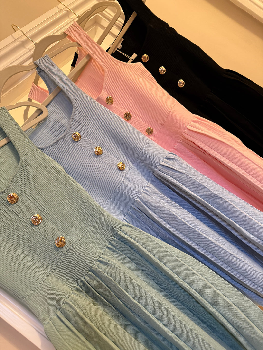 Gold Button Pleated Dress (5 Colours)