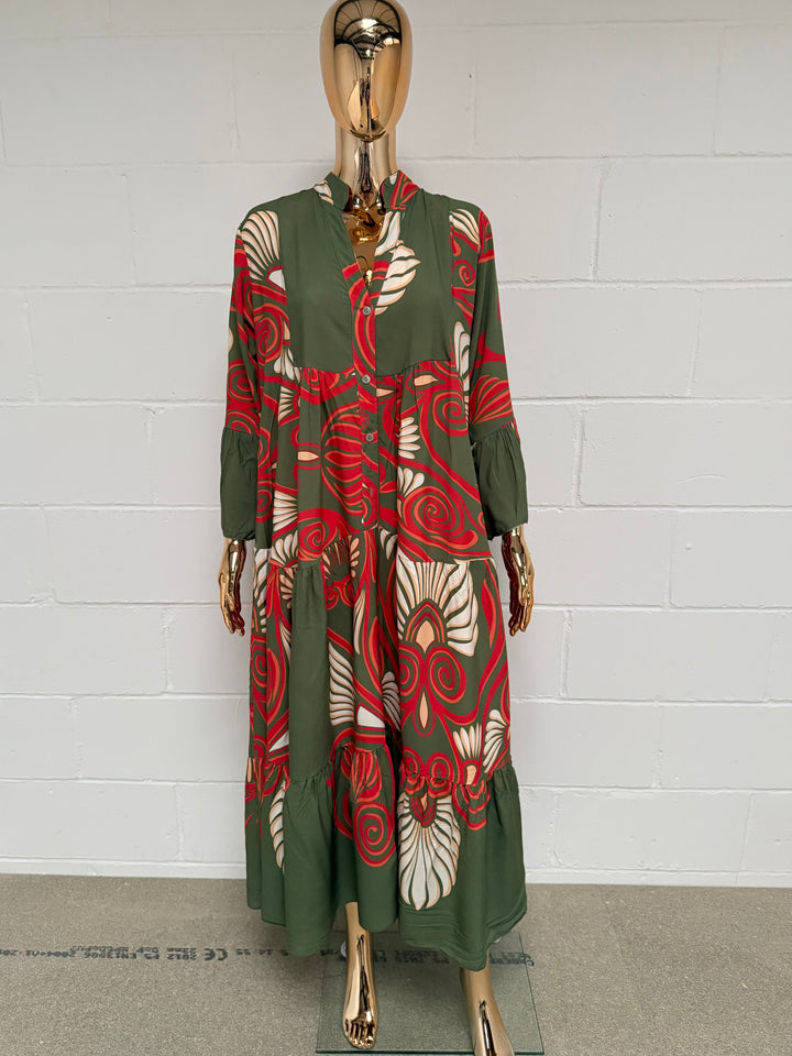 Printed Button Up Panelled Oversize Maxi Dress (2 Colours)