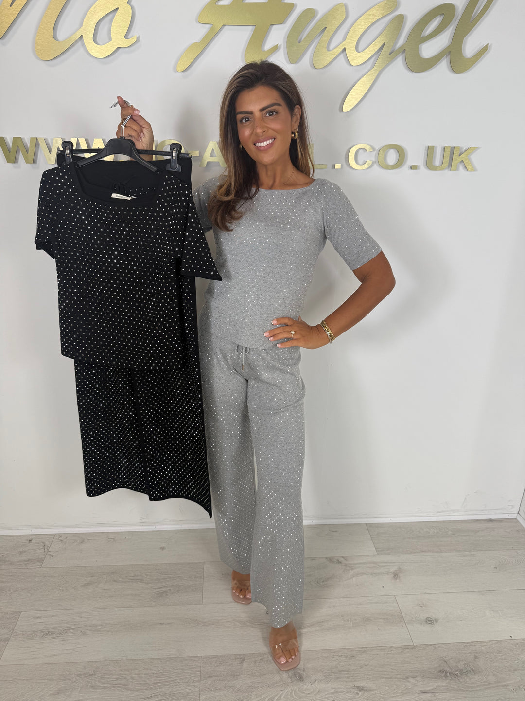 Studded Scoop Neck Short Sleeve Trouser Co-ord (2 Colours)