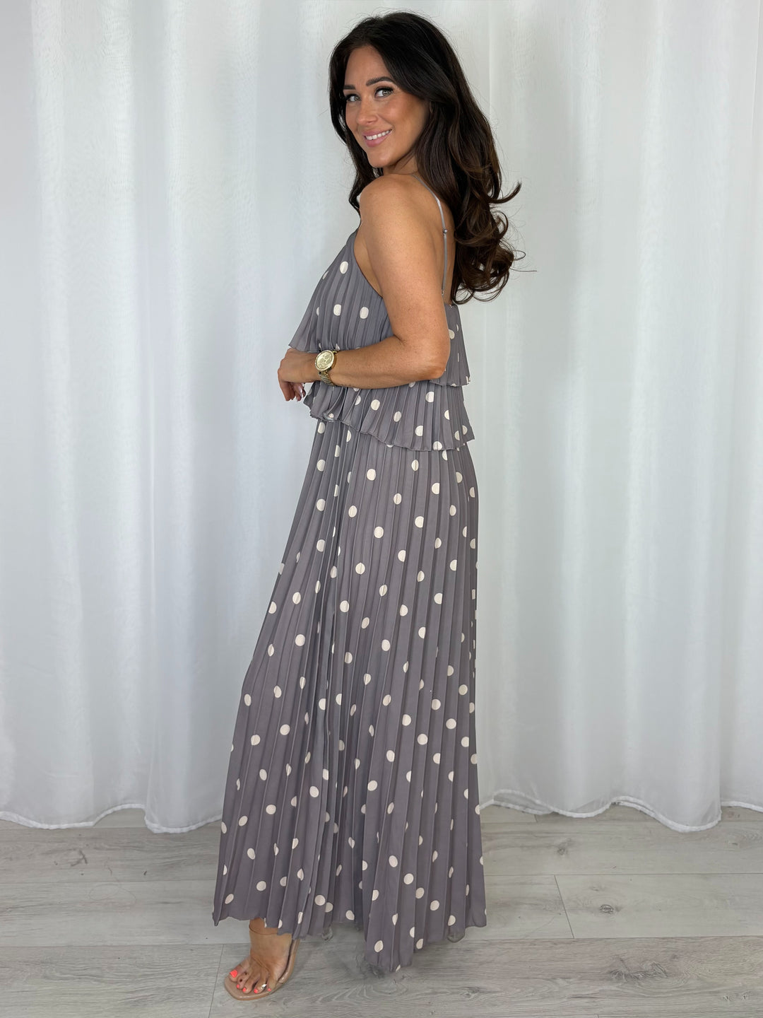 Polka Dot Pleated Maxi Dress (4 Colours)