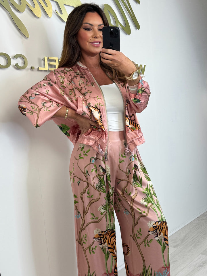 Satin Tiger Leaf Print Trousers (4 Colours)