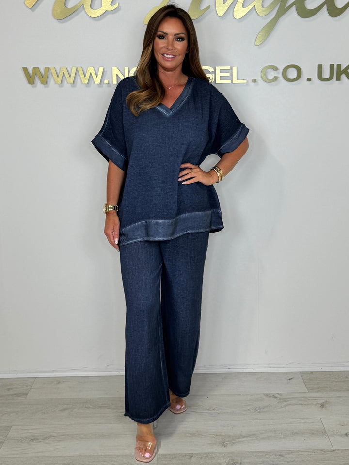 Satin Trim V-Neck Oversize Trouser Co-ord (9 Colours)