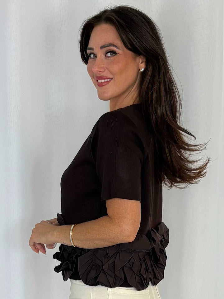 Short Sleeve Ripped Ruffle Trim Top (4 Colours)