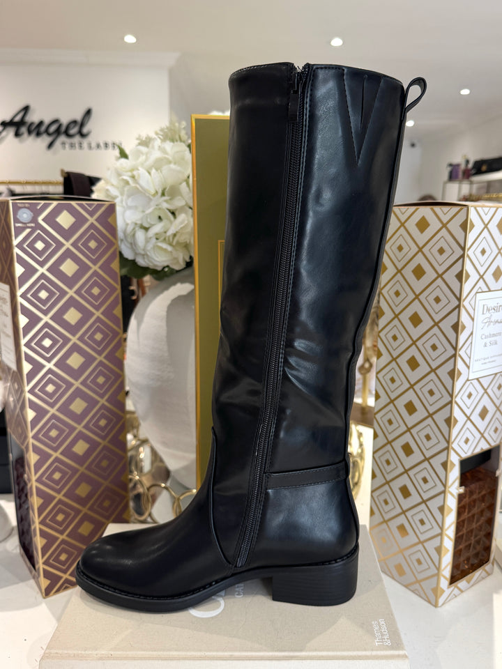 Low Gold Buckle Knee High Boots