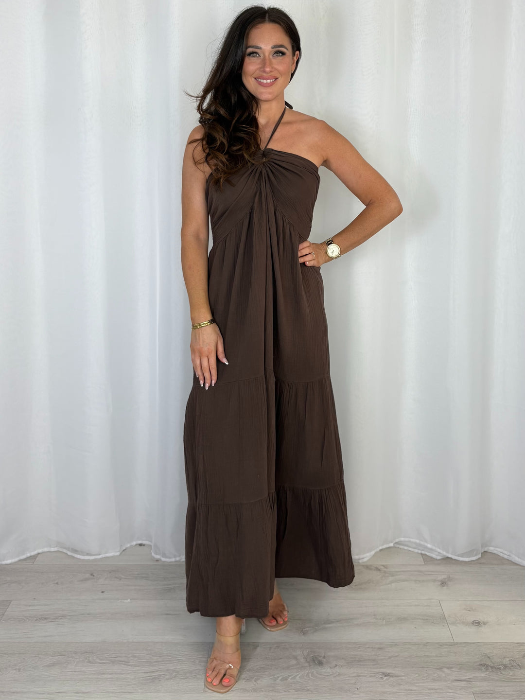 Cheesecloth Halter Neck Style Tiered Dress (9 Colours)