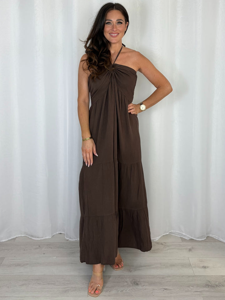 Cheesecloth Halter Neck Style Tiered Dress (9 Colours)