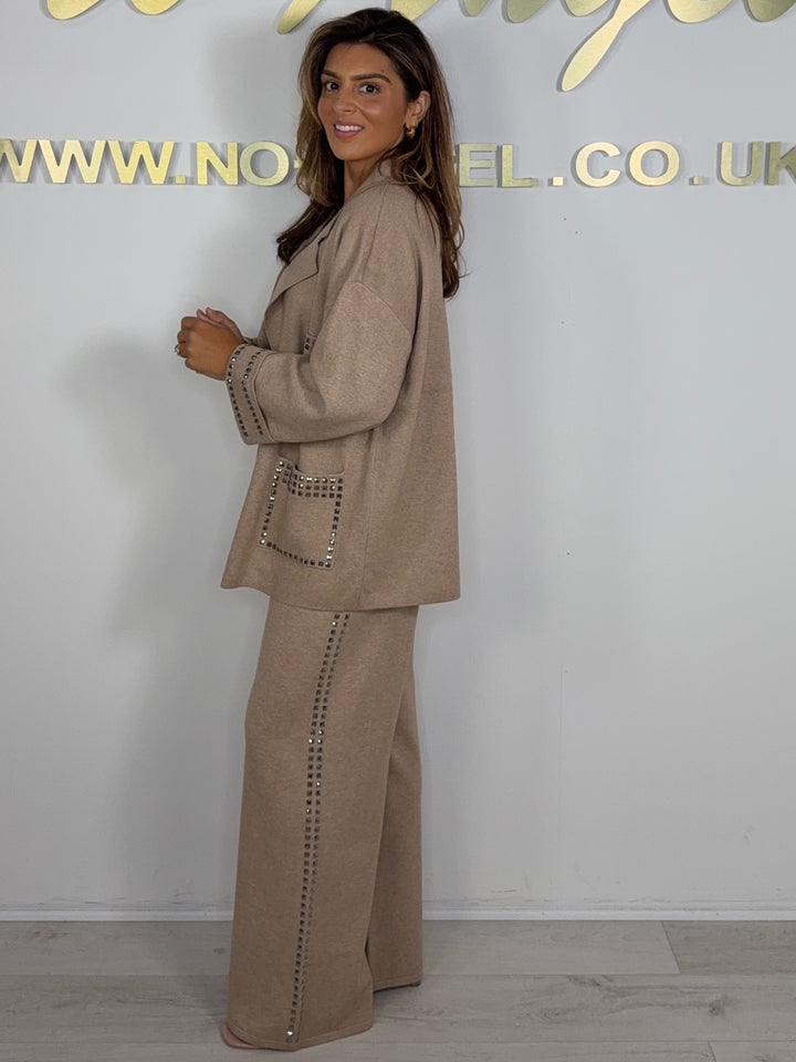 Luxury Collared Studded Cardigan & Matching Trouser Co-ord (2 Colours)