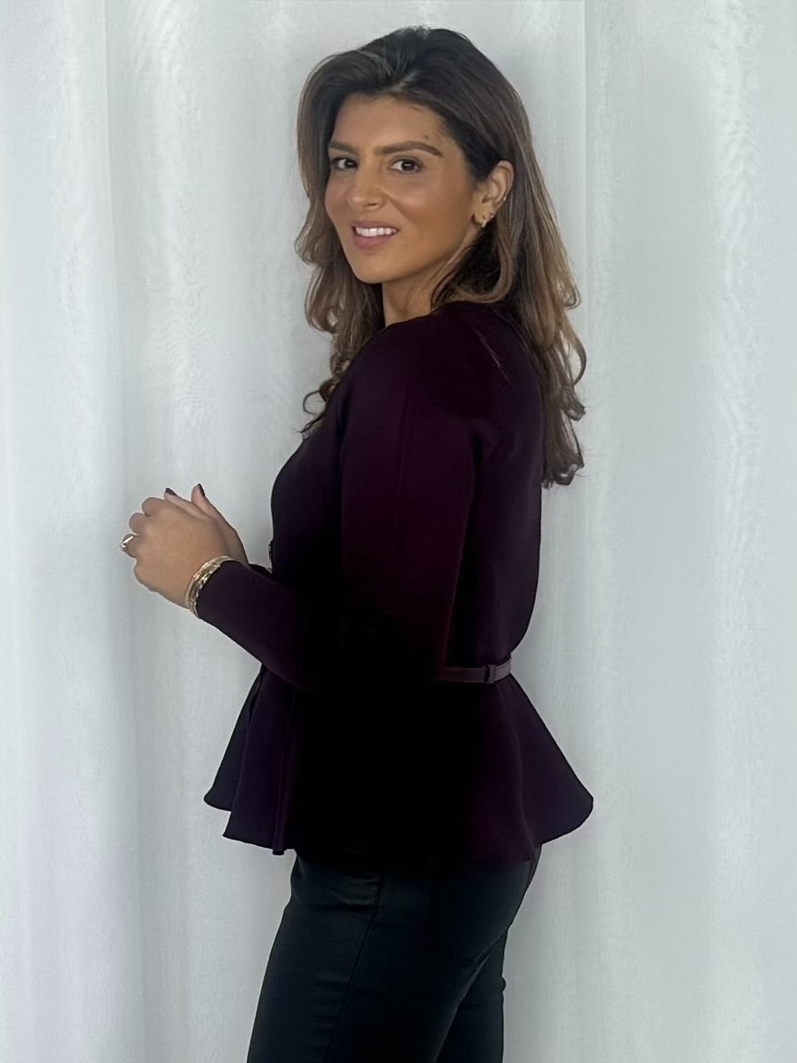 Gold Hammered Front Split Belted Peplum Top (2 Colours)